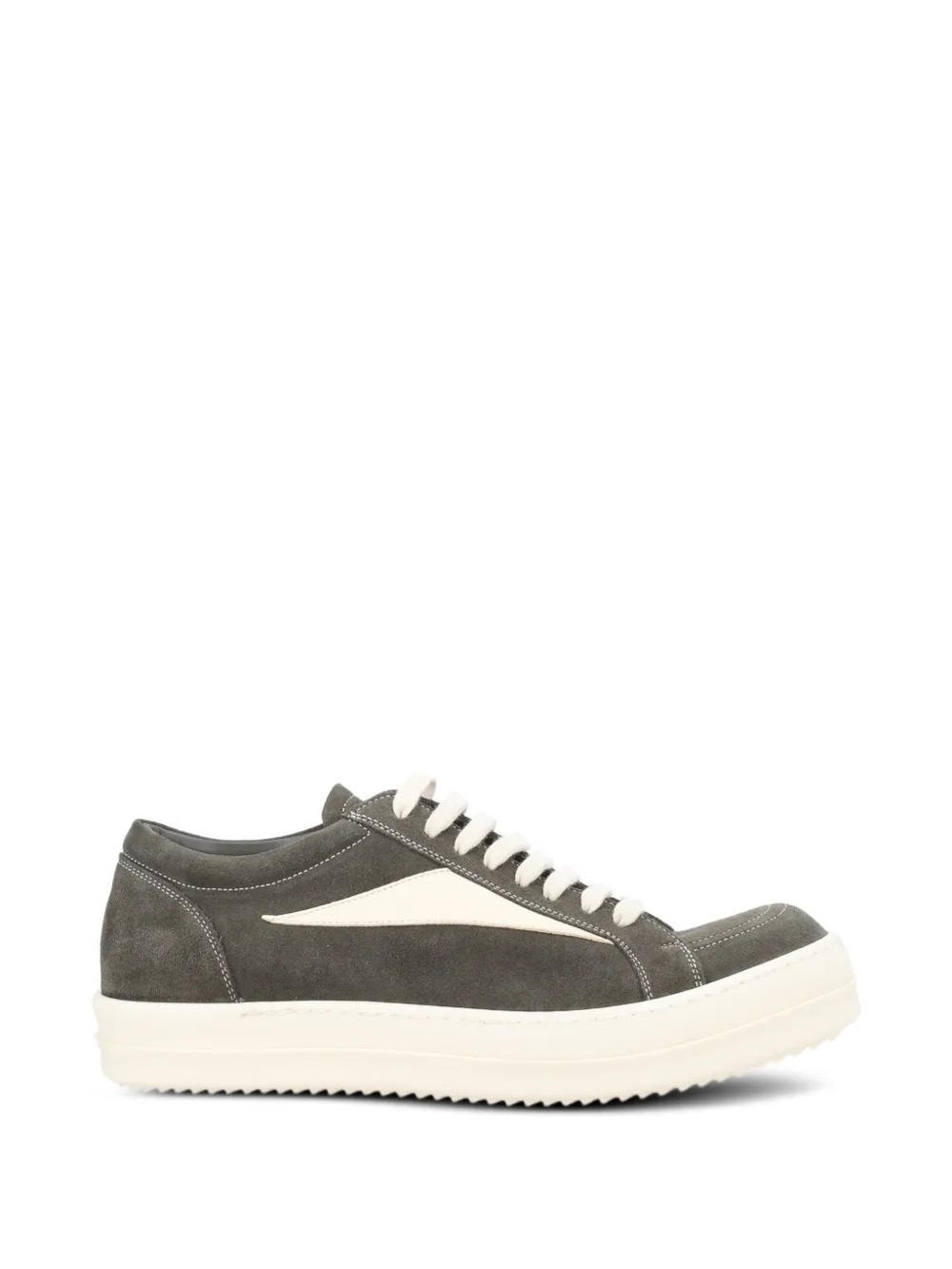 Rick Owens Gray Suede Low-Top Sneakers with White Accent